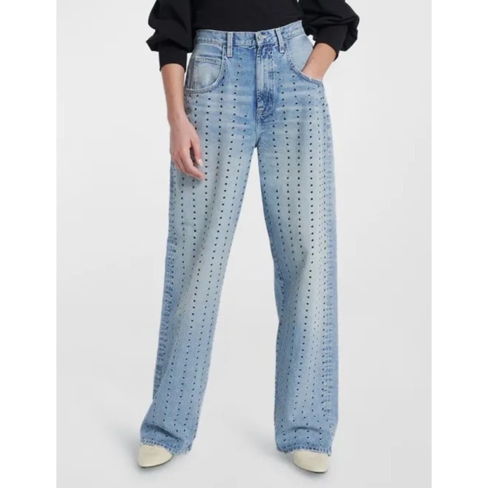 7 For All Mankind Luxe Vintage Jennifer Studded High‎ Rise Straight Jeans Sz 27
